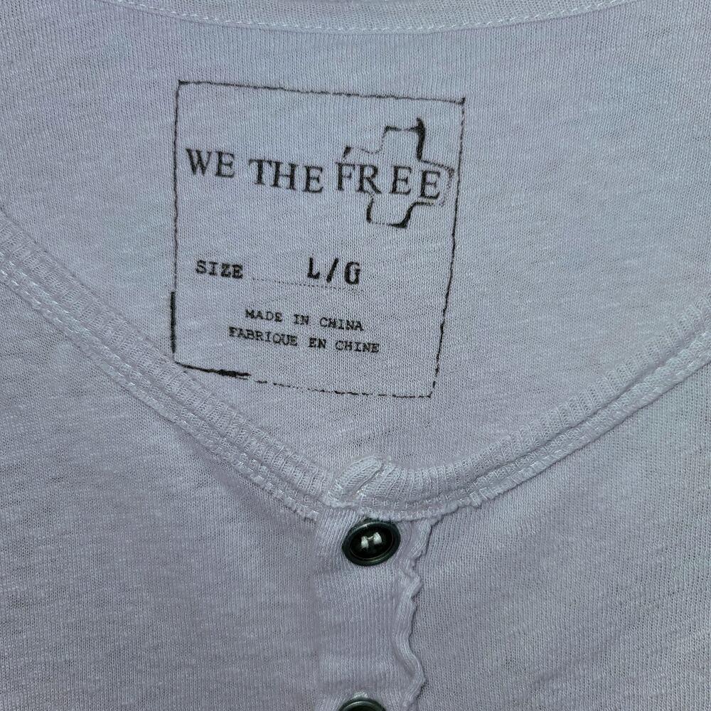 We The Free People Game Time Henley Top Long Sleeve Large Lavender Arm Stripes - Picture 6 of 14